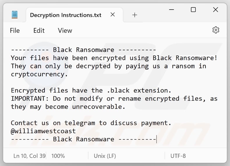 Black (Prince) ransomware Lösegeldforderung (Decryption Instructions.txt)