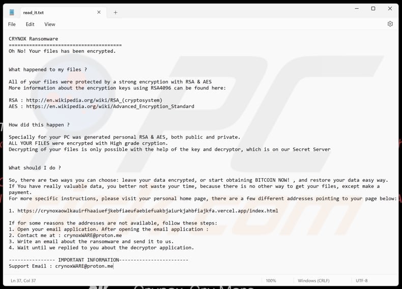 Crynox ransomware Textdatei (read_it.txt)
