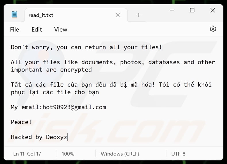 Deoxyz ransomware Lösegeldforderung (read_it.txt)