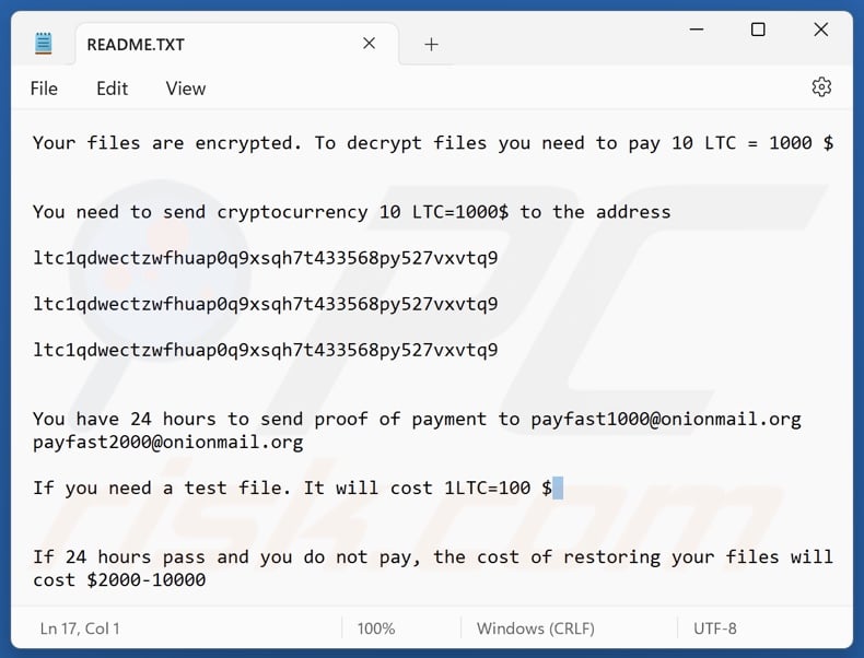 GURAM ransomware Lösegeldforderung (README.txt)