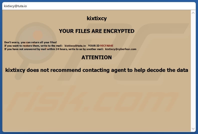 Kixtixcy ransomware pop-up Lösegeldforderung für Fenster