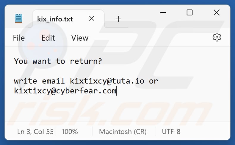 Kixtixcy ransomware Textdatei (kix_info.txt)