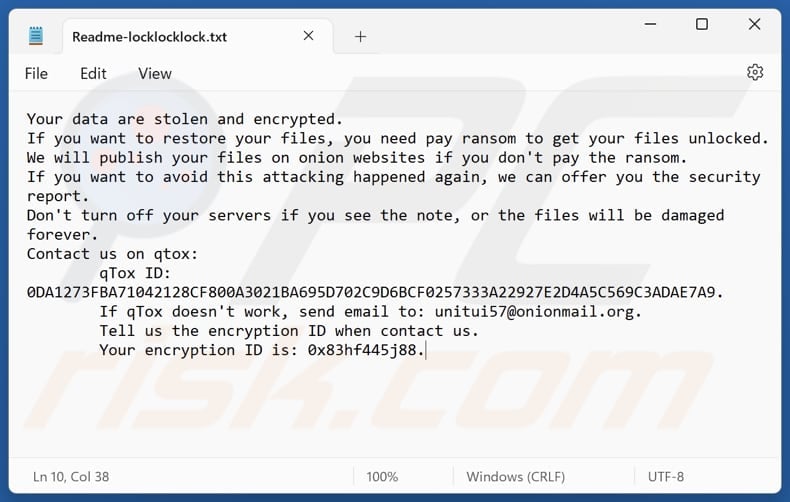 Locklocklock ransomware Textdatei (Readme-locklocklock.txt)