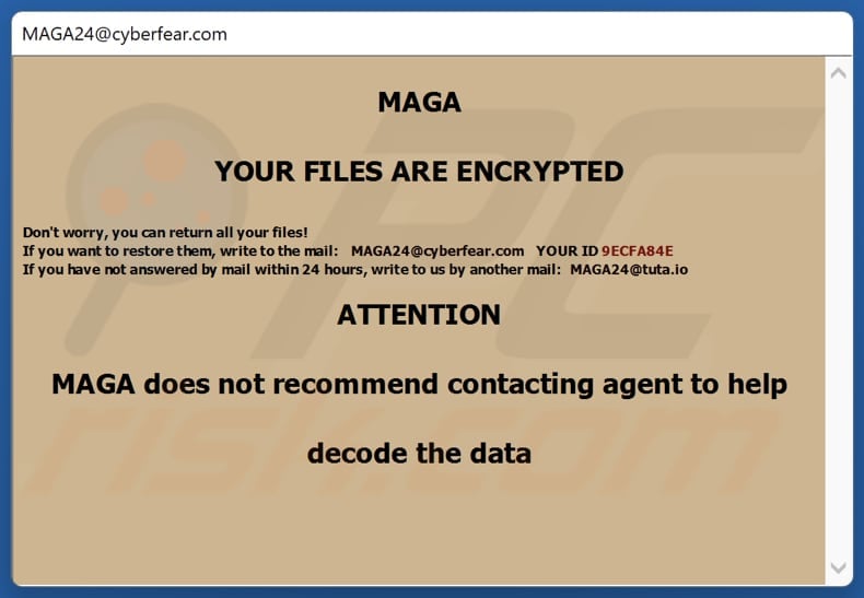 MAGA ransomware Erpresserbrief in einer Pop-up-Nachricht