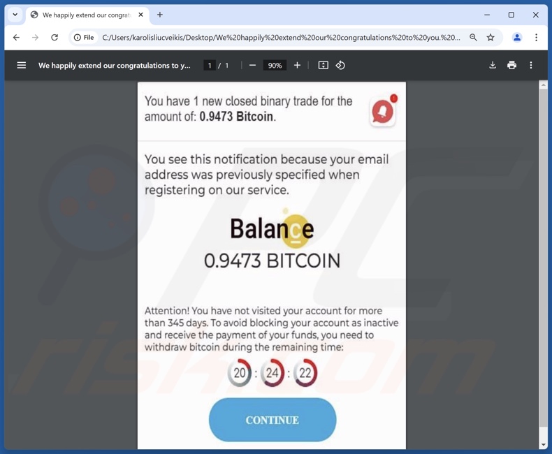 Nadex - Bitcoin Balance Betrug mit Spam-E-Mail-Anhang