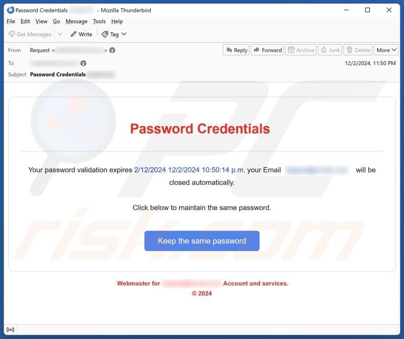 Password Credentials email spam Kampagne