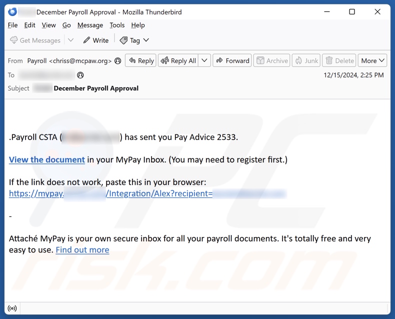 Pay Advice email Spam Kampagne