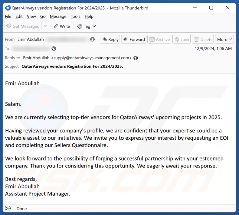 Qatar Airways E-Mail Spam Kampagne