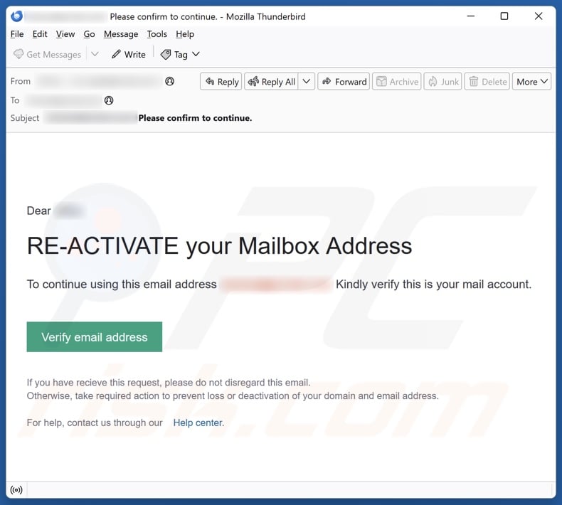 Re-Activate Your Mailbox Address E-Mail Spam Kampagne