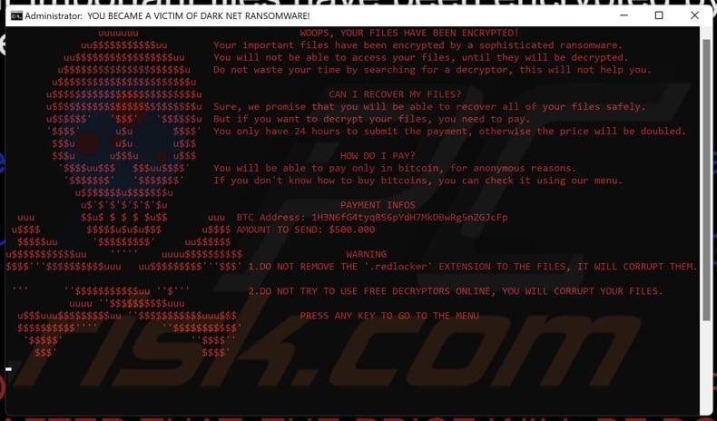 RedLocker ransomware Lösegeldforderung (redlocker.bat)