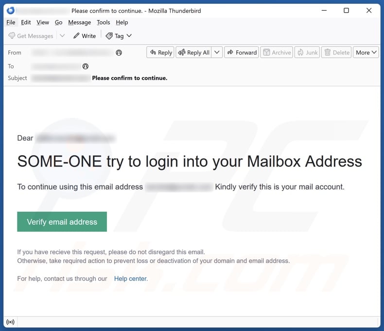 Some-one Try To Login Into Your Mailbox Address E-Mail Spam Kampagne