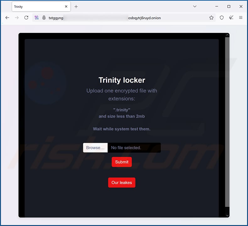 Trinity ransomware Tor website