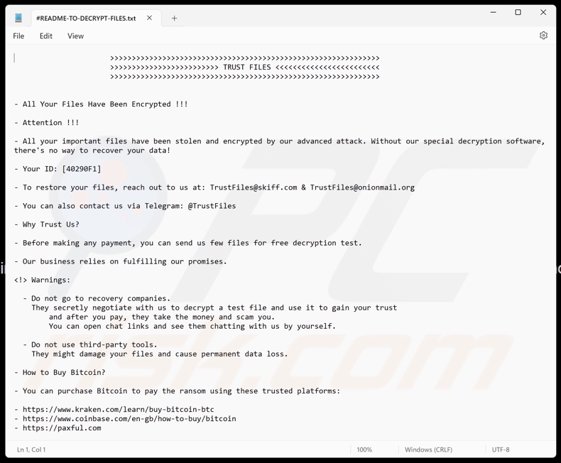 TRUST FILES ransomware Textdatei (#README-TO-DECRYPT-FILES.txt)