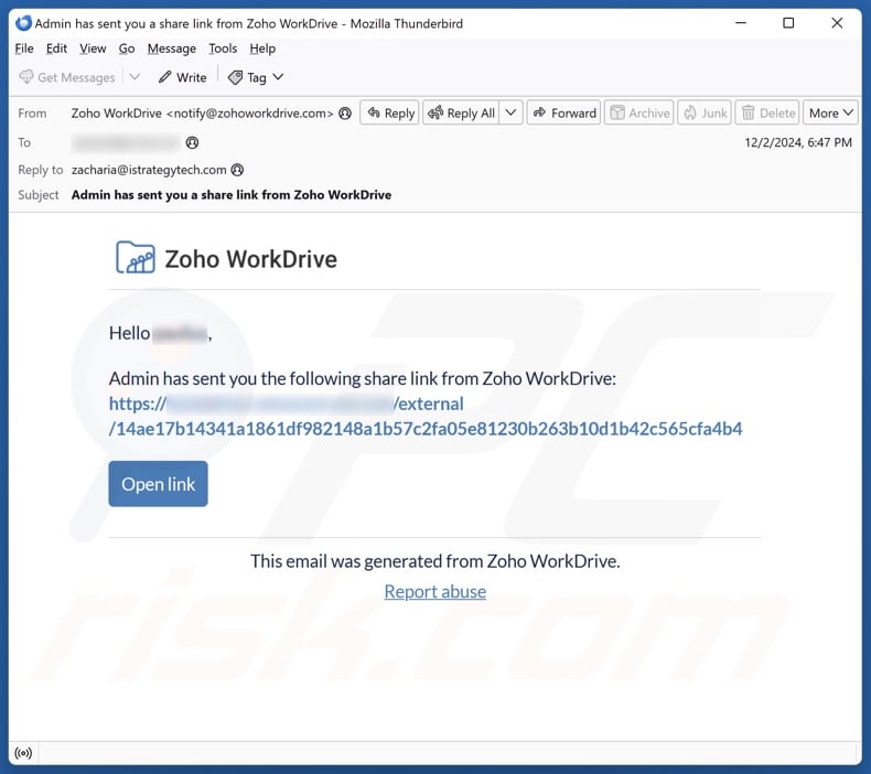 Zoho WorkDrive E-Mail Spam Kampagne