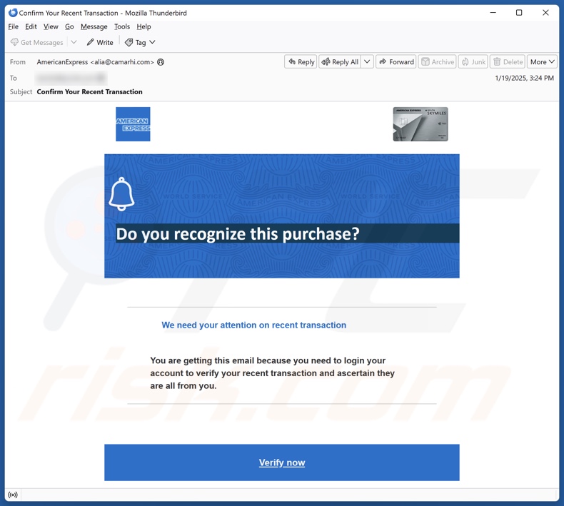 American Express - Unrecognized Transaction E-Mail Spam Kampagne