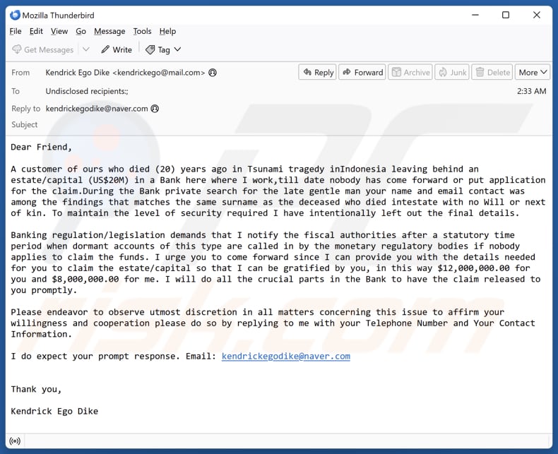Apply To Claim Funds E-Mail Spam Kampagne