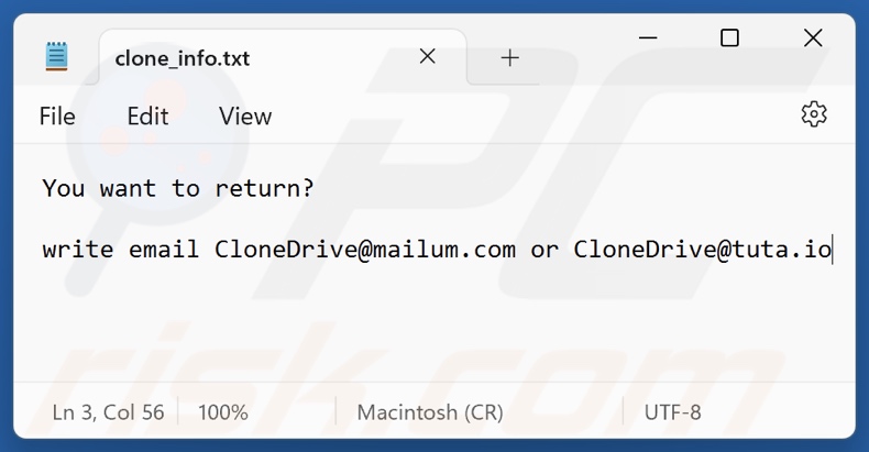 Clone ransomware Textdatei (clone_info.txt)