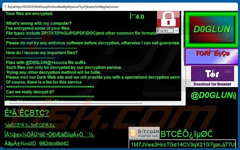 D0glun ransomware pop-up Fenster