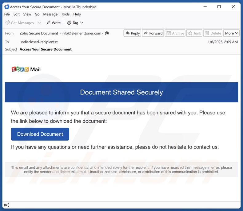 Document Shared Securely E-Mail Spam Kampagne