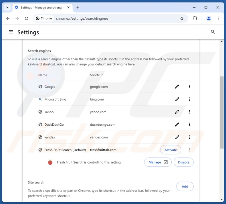 Entfernen von freshfruittab.com aus der Standardsuchmaschine von Google Chrome