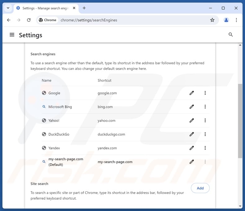 Entfernen von my-search-page.com aus der Standardsuchmaschine von Google Chrome