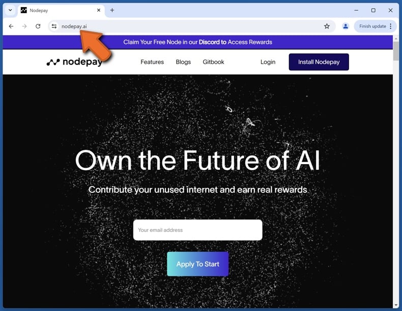 Erscheinungsbild der echten Nodepay Website (nodepay.ai)