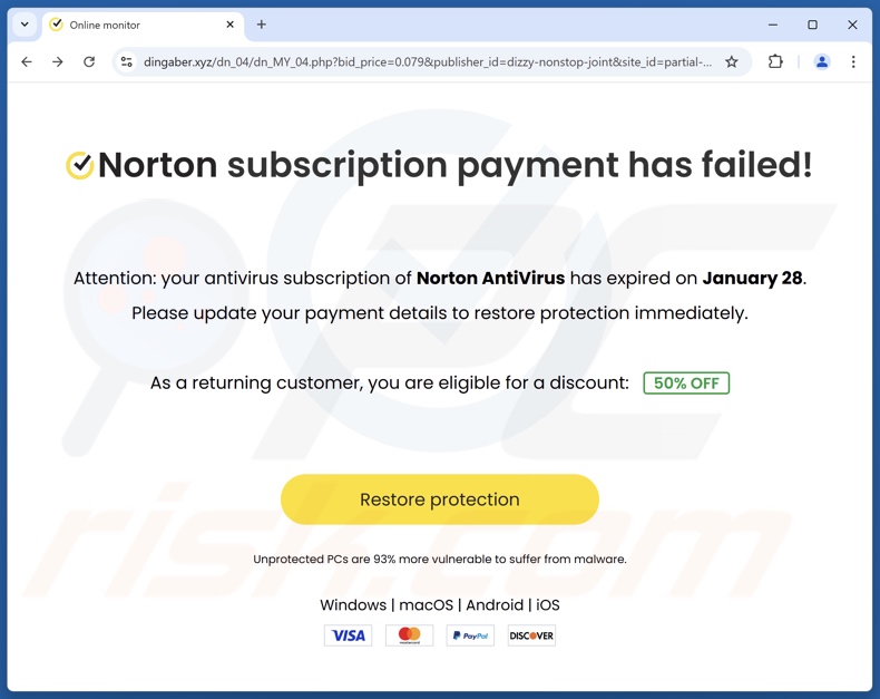 Norton Subscription Payment Has Failed Betrug