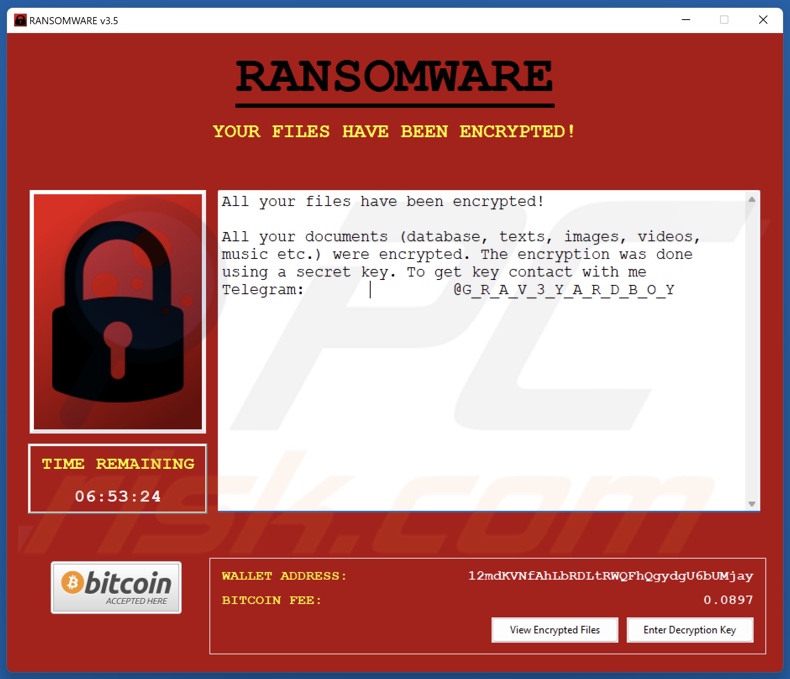 Purgatory ransomware Lösegeldforderung (pop-up)