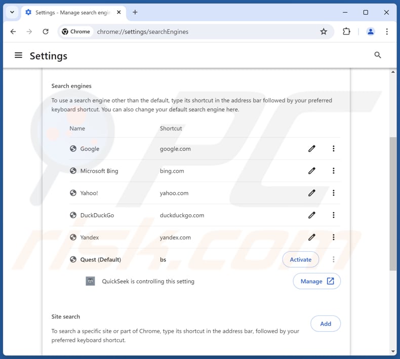 Entfernen von guardflares.com aus der Standardsuchmaschine von Google Chrome