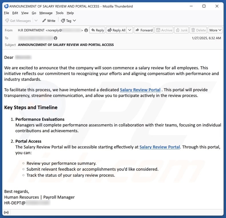 Salary Review email spam Kampagne