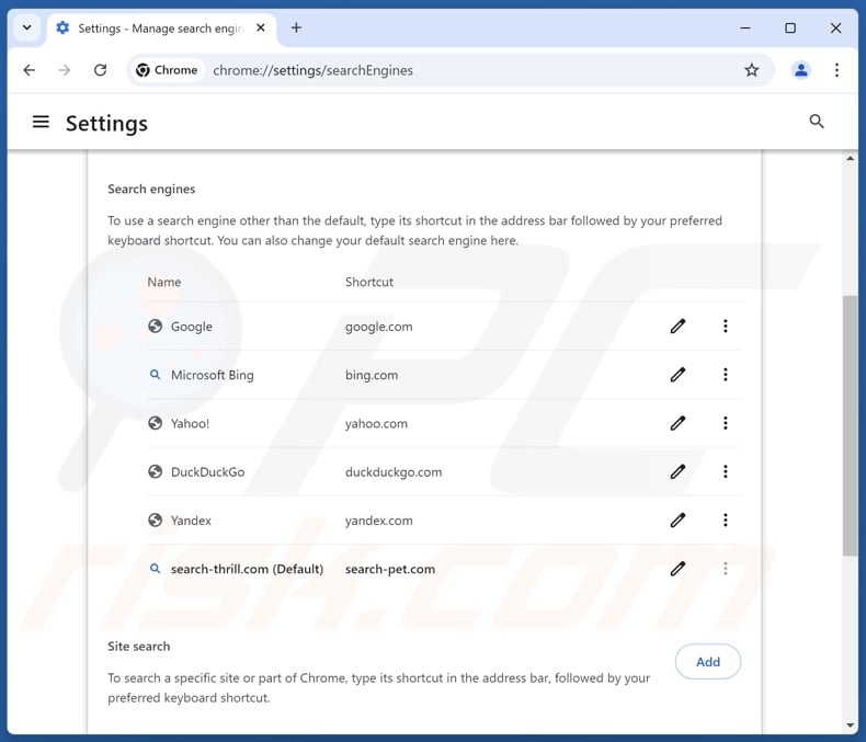 Entfernen von search-thrill.com aus der Standardsuchmaschine von Google Chrome