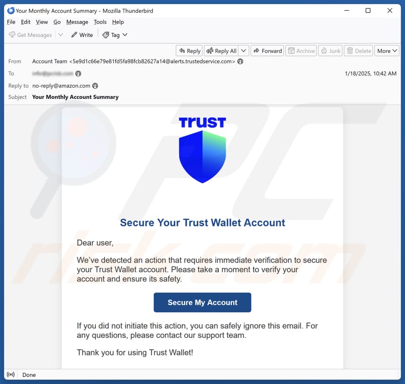 Secure Your Trust Wallet Account E-Mail Spam Kampagne