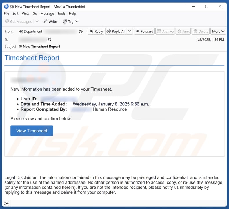 Timesheet Report email spam Kampagne