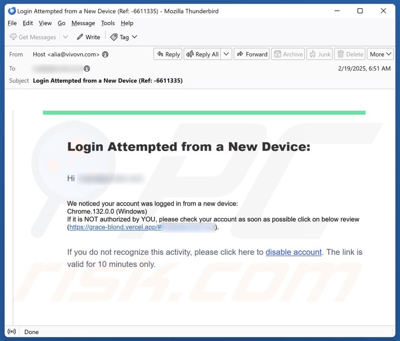 Login From A New Device email spam Kampagne