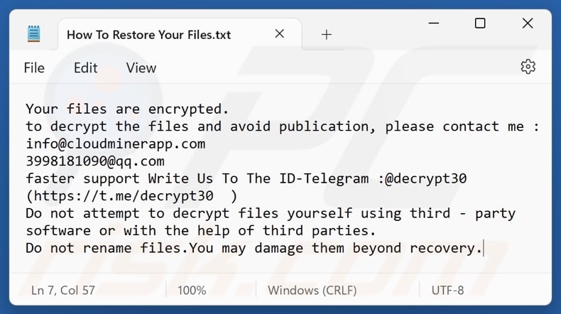 QQ ransomware Textdatei (How To Restore Your Files.txt)