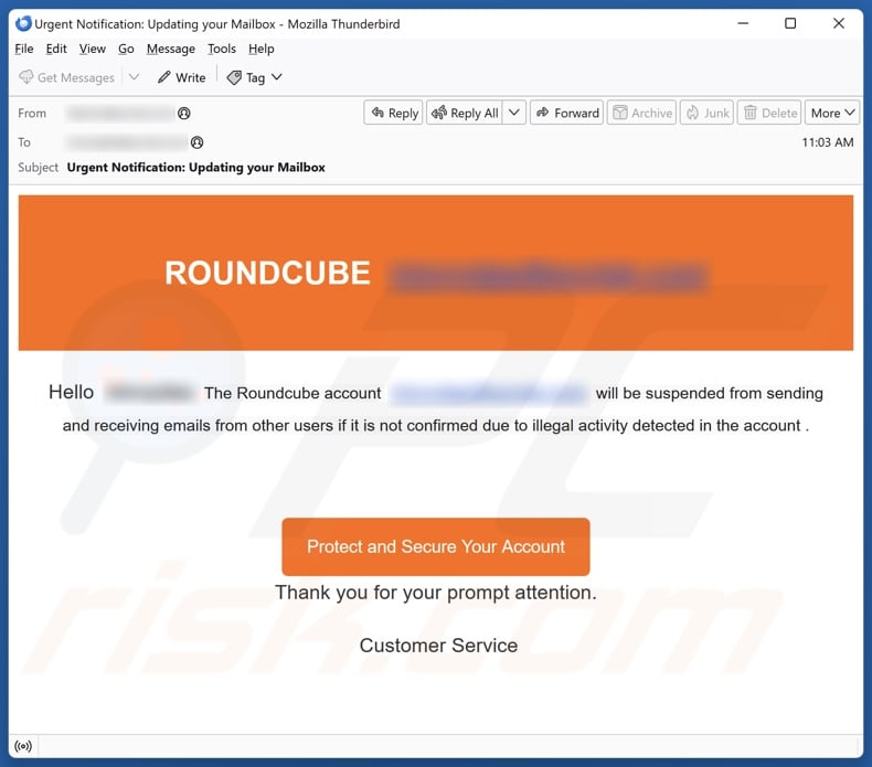 Roundcube Account Will Be Suspended E-Mail Spam Kampagne