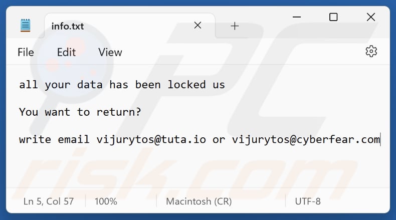 V ransomware txt Datei (info.txt)