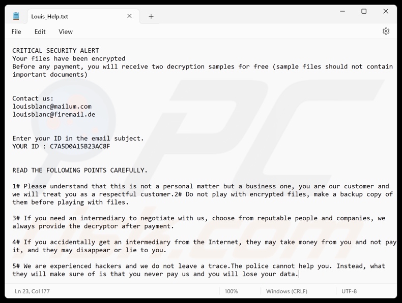 Louis ransomware Lösegeldforderung (Louis_Help.txt)
