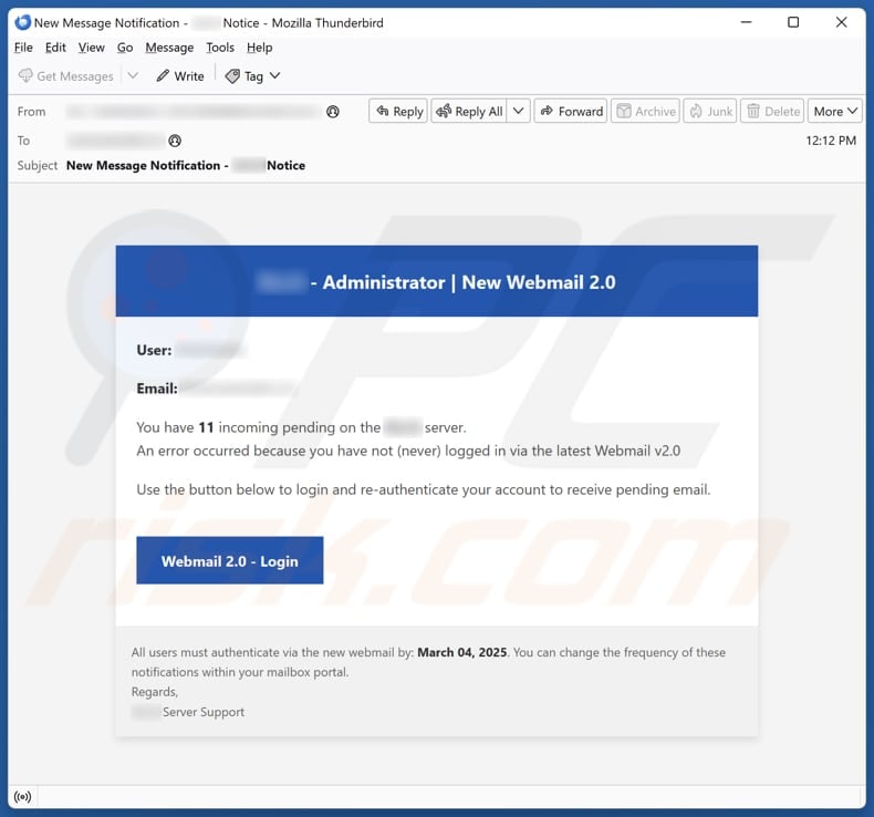 New Webmail 2.0 E-Mail Spam Kampagne