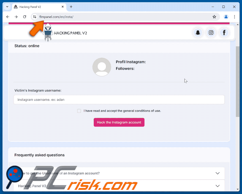 Aussehen des Betrugs Instagram Account Hack