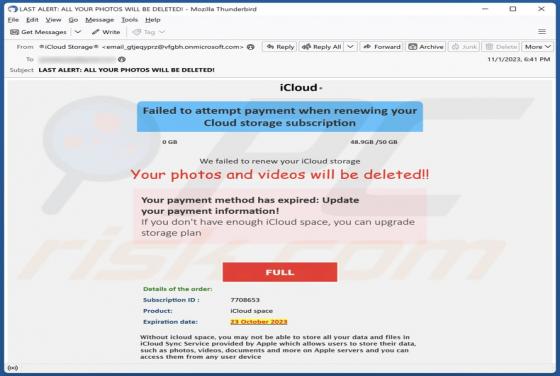 Your iCloud Photos And Videos Will Be Deleted E-Mail-Betrug