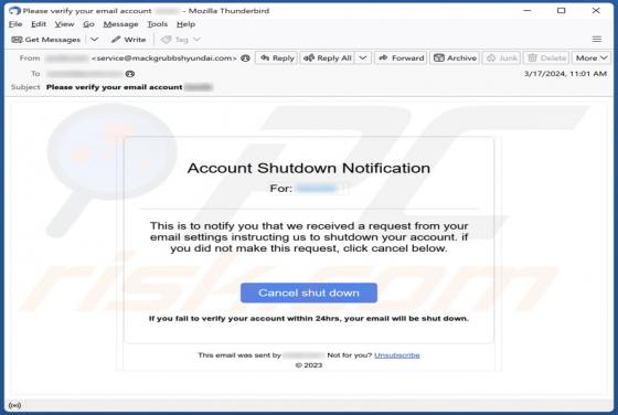 Account Shutdown Notification E-Mail-Betrug