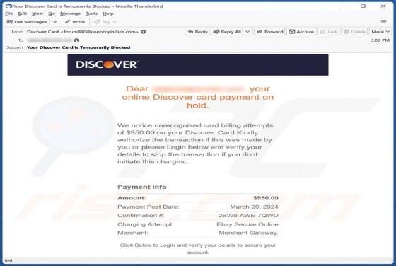 Discover Card Payment On Hold E-Mail-Betrug