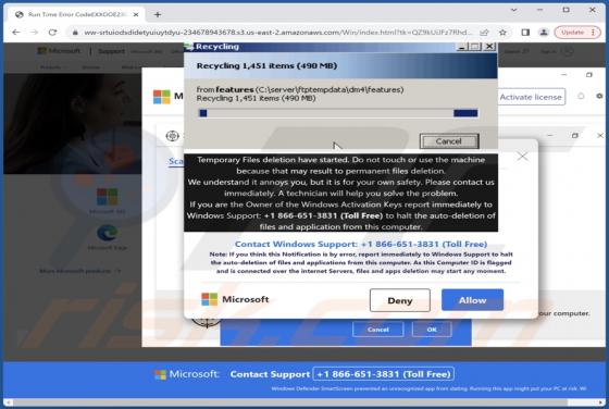 Temporary Files Deletion Have Started POP-UP Betrug