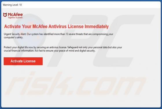 Activate Your McAfee Antivirus License POP-UP Betrug