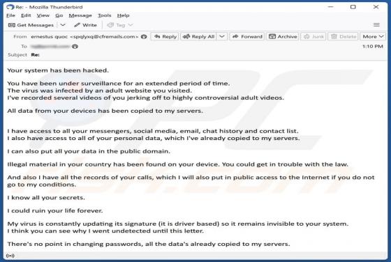 You Have Been Under Surveillance Email Betrug