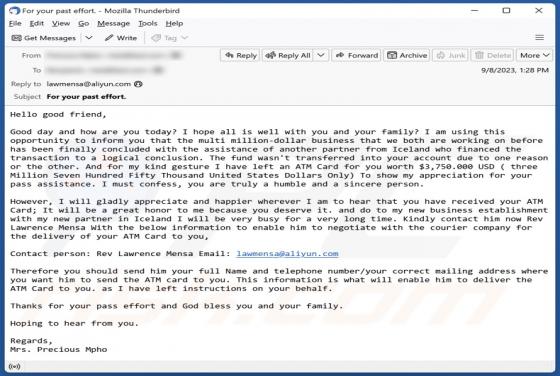 ATM Card Email Betrug