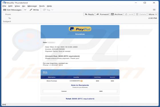 PayPal Crypto Purchase Invoice Email Betrug