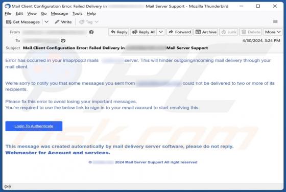 Error In Your IMAP/POP3 Mails Server Betrug