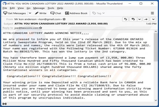 CANADIAN LOTTERY E-Mail-Betrug
